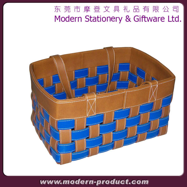 faux leather woven basket