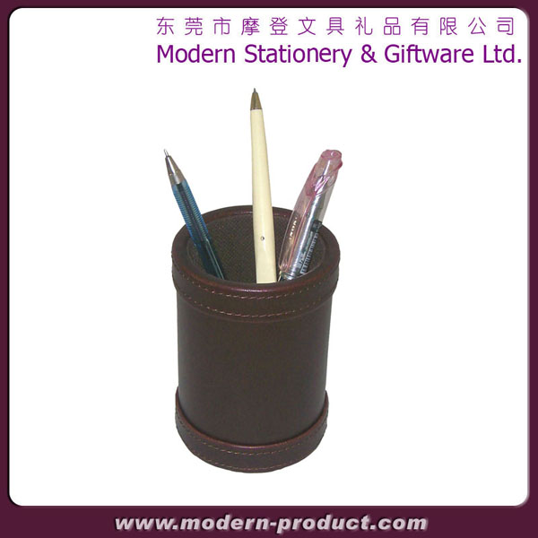 Fashion cylinder brown leather pen holder