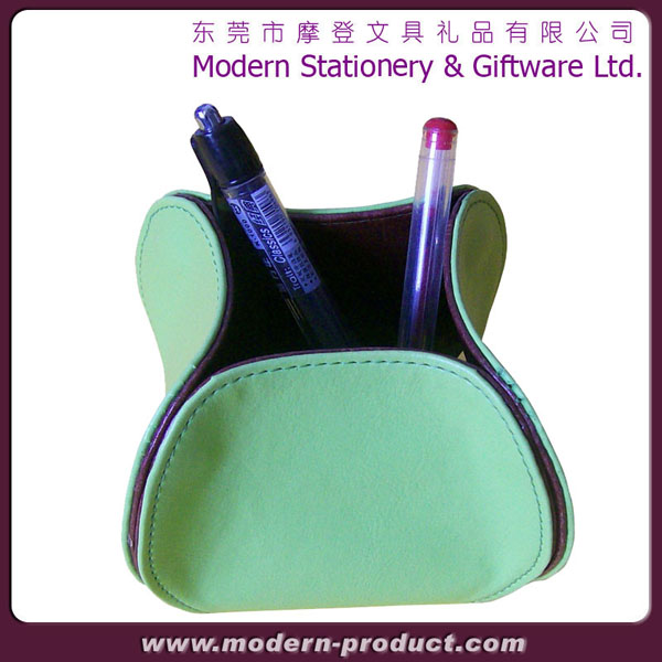 Knock-down green leather with snap pen holder