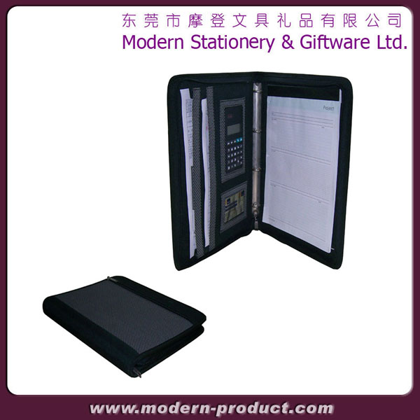 PU leather business zipper briefcase with calculator