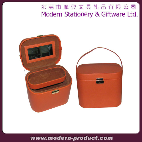 Fashionable orange color PU leather cosmetic box