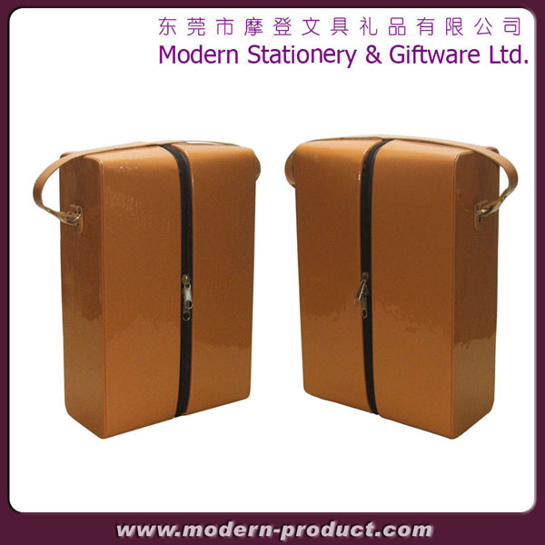Brown PU leather wine holder for 2 bottles
