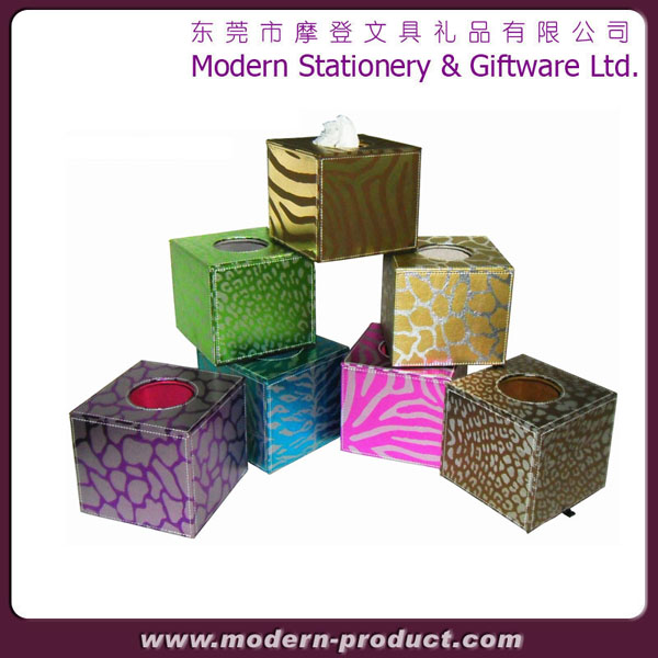 Metallic colorful leather square tissue box