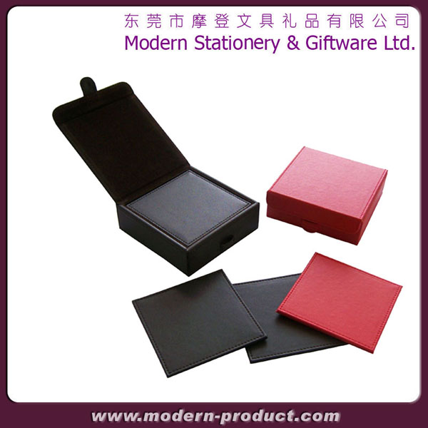 Promotional high quality square faux leather coaster