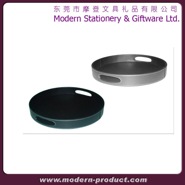 2013 round leather service tray with handle