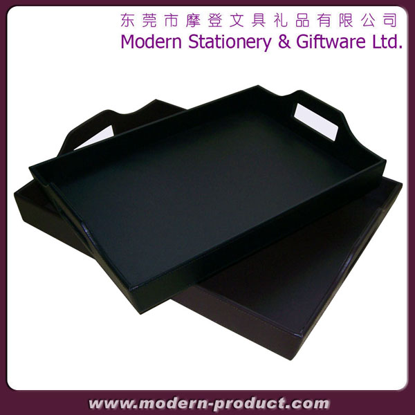 Rectangular restaurant faux leather serving tray