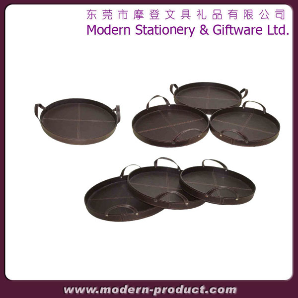 2013 classic solid round PU leather tray