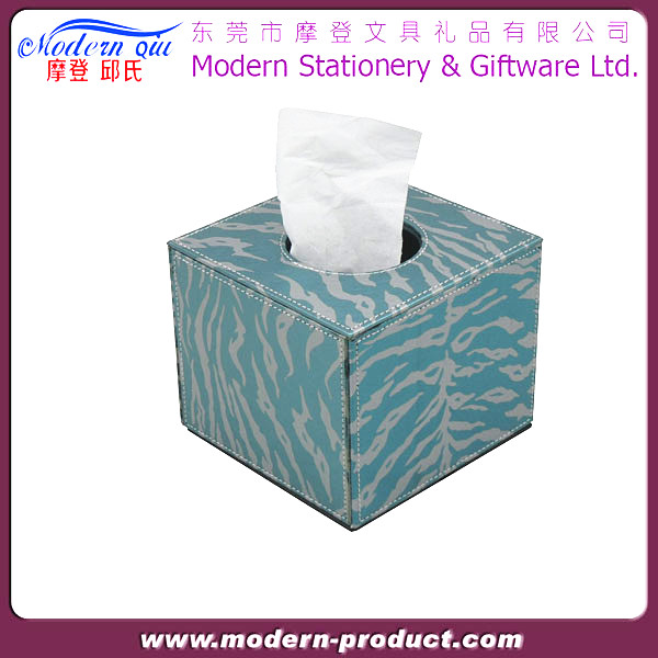 metalic PU leather with full printing square tissue box holder
