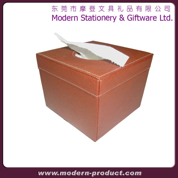 Square brown leather paper tissue box